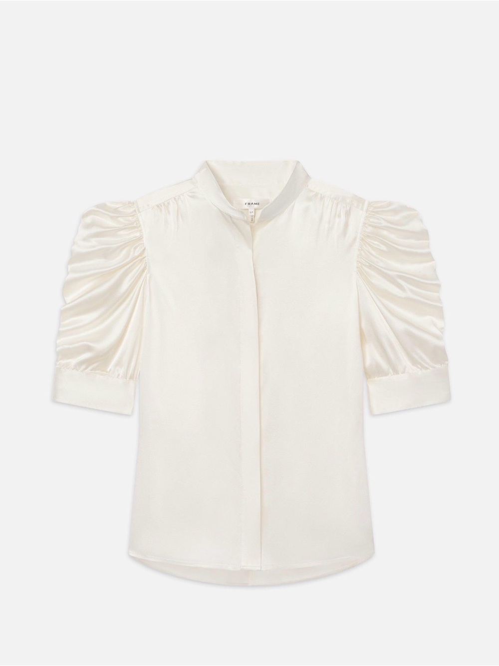 FRAME Gillian Ivory 100% Silk Puff Sleeve Button-Front Blouse Size L - EXCELLENT